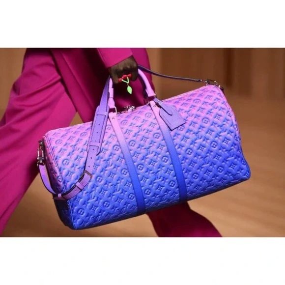 Louis Vuitton Virgil Pink Blue Monogram Illusion Keepall Bandouliere 50 Duffle - Picture 2 of 15